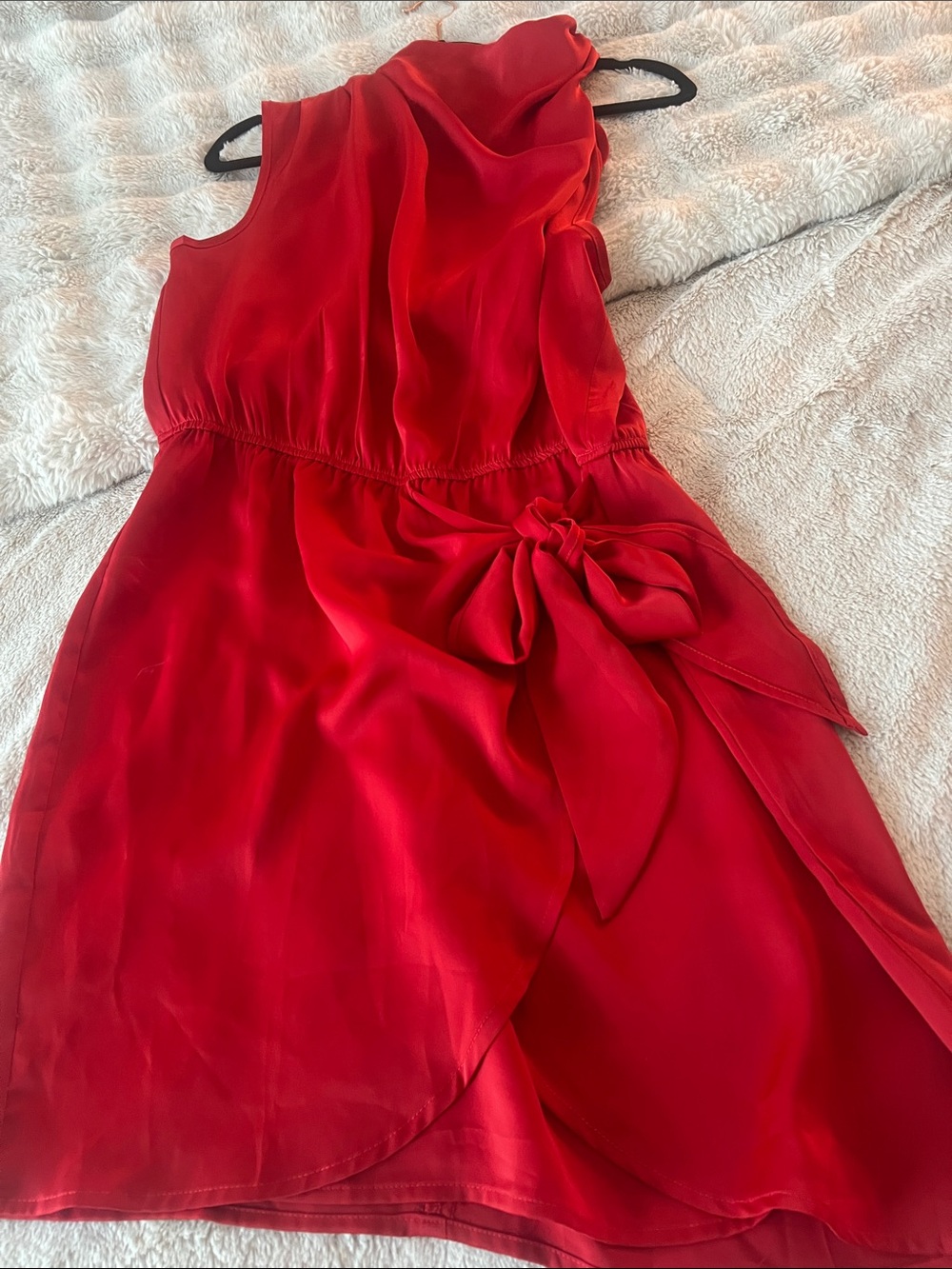 Women’s Red Sleeveless Wrap Dress with Side Tie - Picture 5 of 10